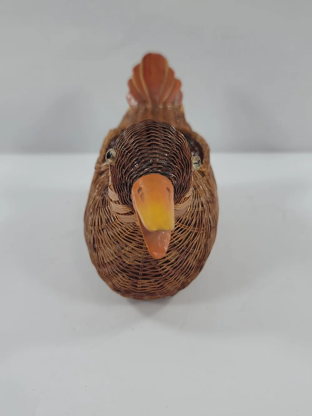 Vintage Wicker Duck Basket Carved Bill